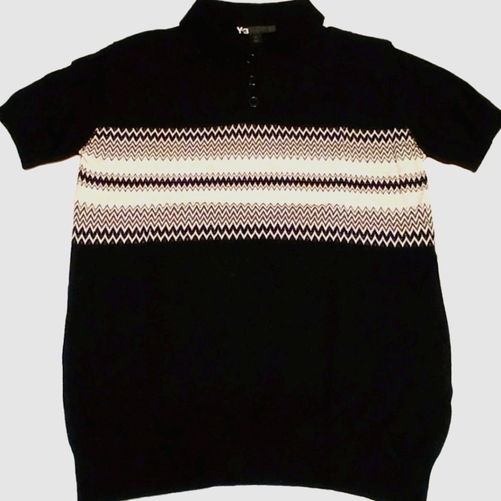 🔥🔥ON SALE Y-3 Adidas Black & White Stripe Knitted Polo Shirt Men S Premium